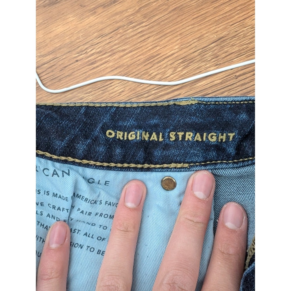 American Eagle Original Straight 36/32 Fit Jeans Mens Dark Wash Indigo Denim - Picture 12 of 12
